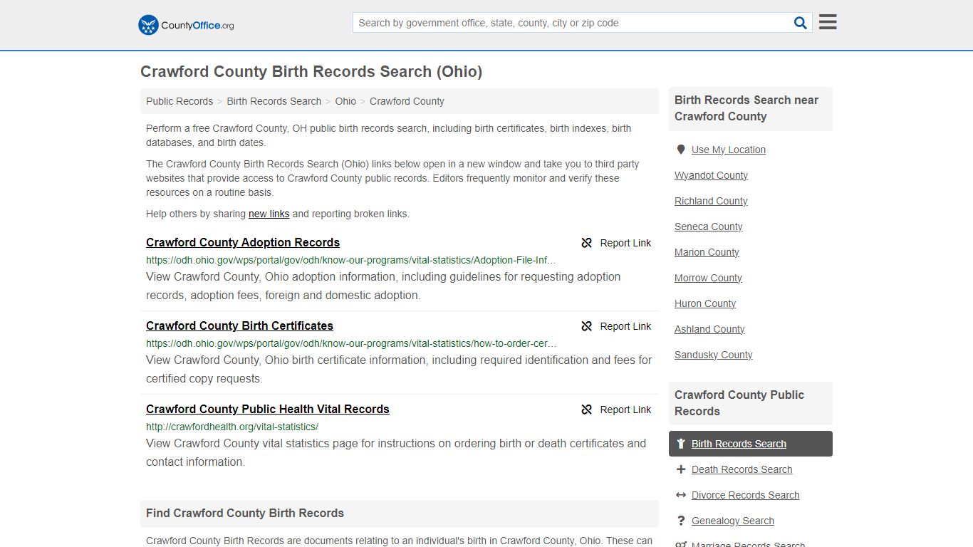Crawford County Birth Records Search (Ohio) - County Office